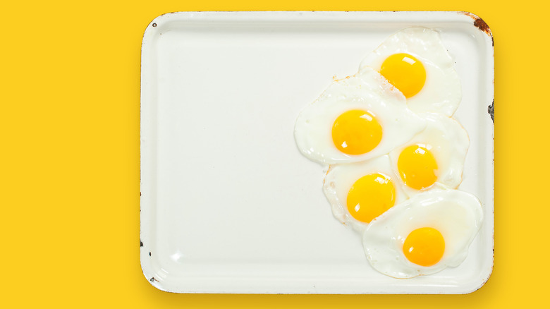 Fried eggs on a sheet pan