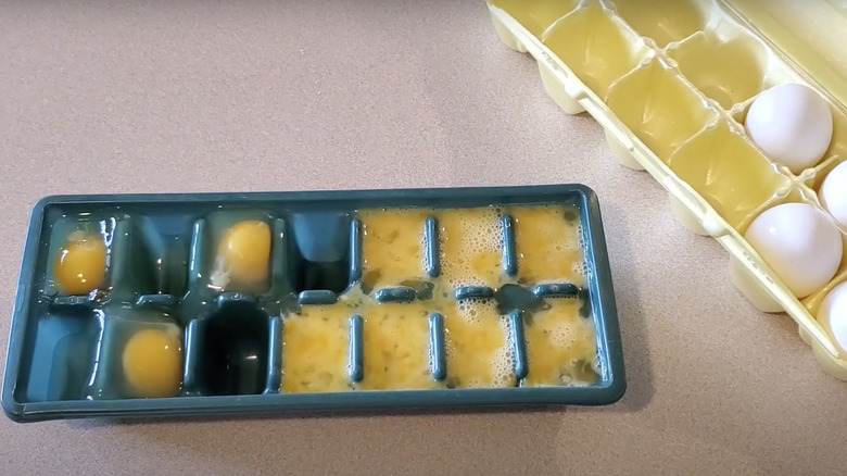 Eggs in ice cube tray