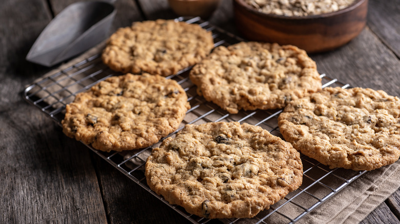 oatmeal raisin cookies on rack