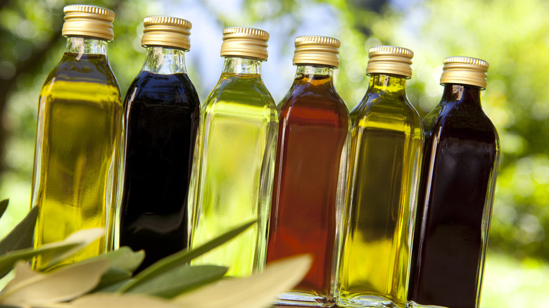 vinegars in glass bottles