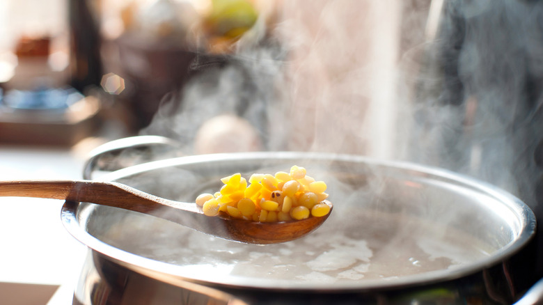 beans on wooden spoon