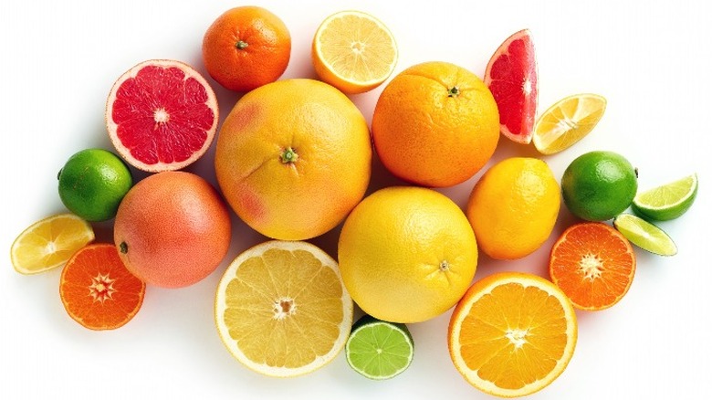 different fresh citrus fruits