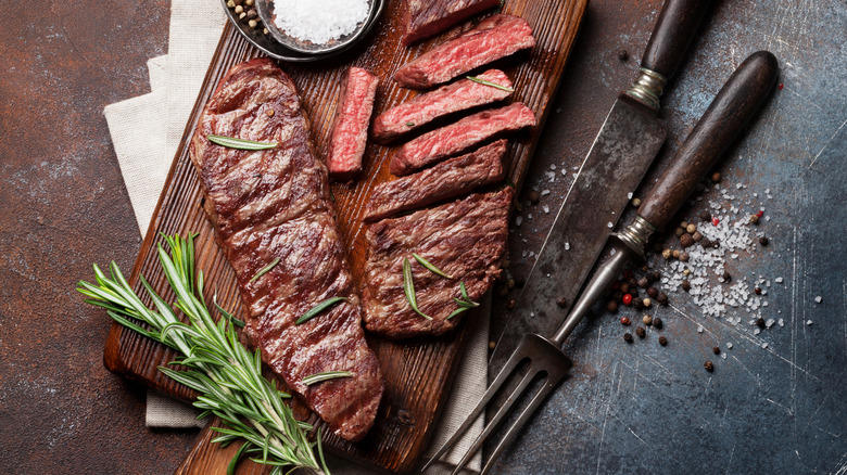 denver steak wooden cutting board