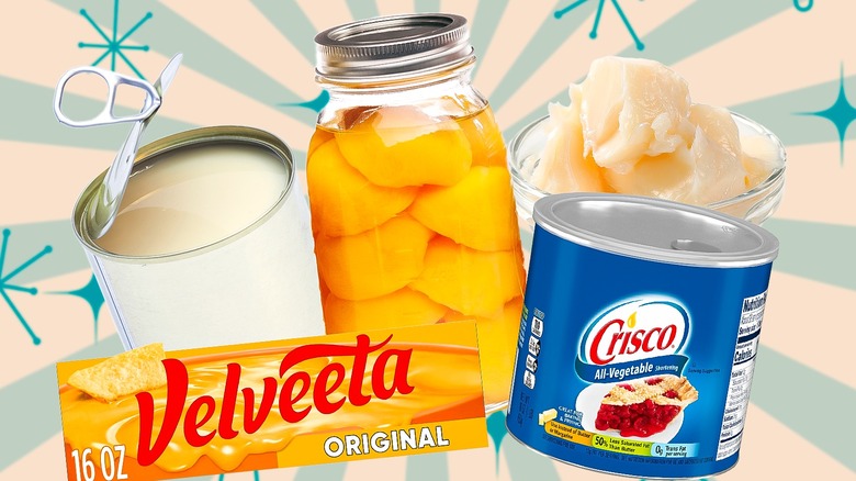 Velveeta and canned peaches and condensed milk