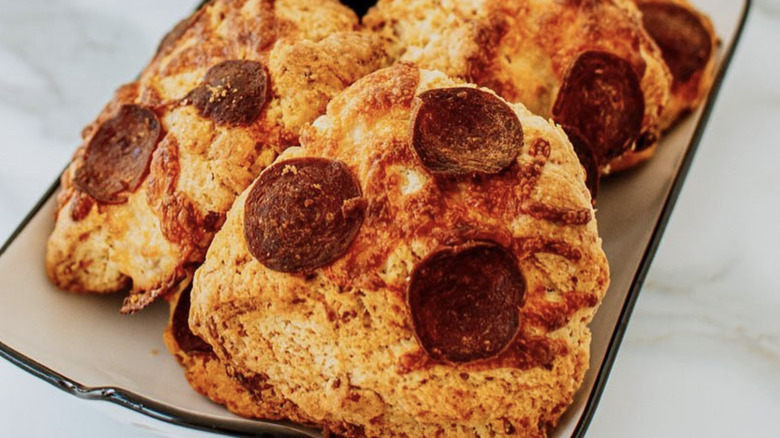 Tray of pepperoni scones