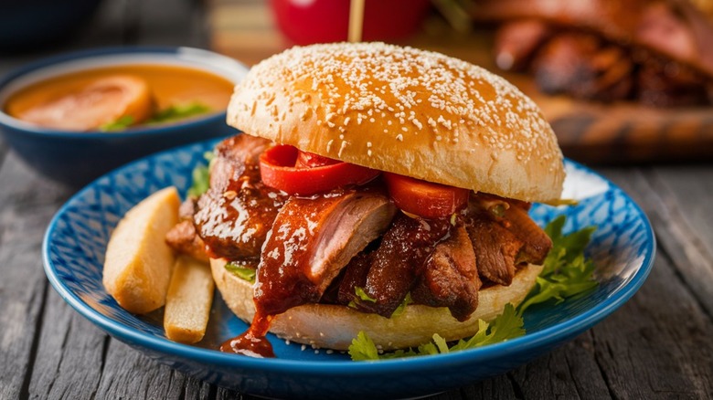 saucy pulled pork sandwich