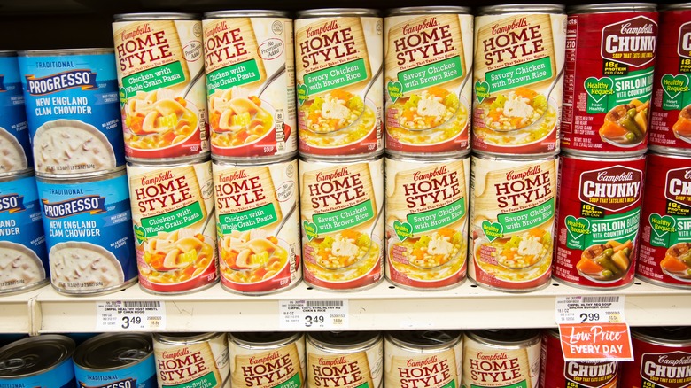 A shelf of Campbell's soup