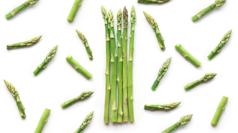 asparagus stalks and sliced asparagus