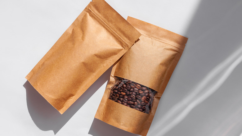 coffee beans in brown bag 