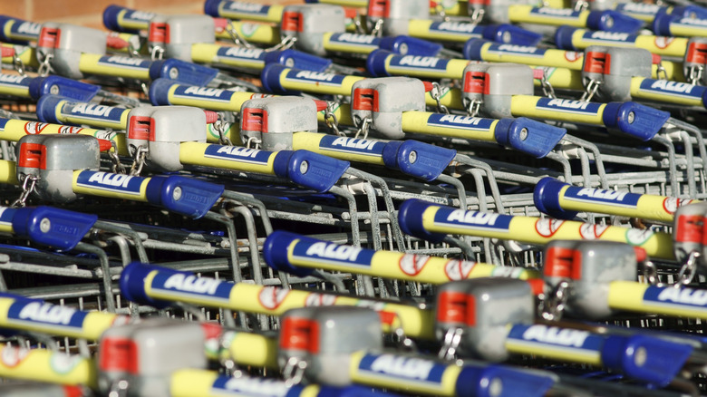 Locked Aldi carts lined up