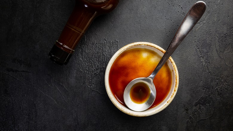 Worcestershire sauce in ramekin