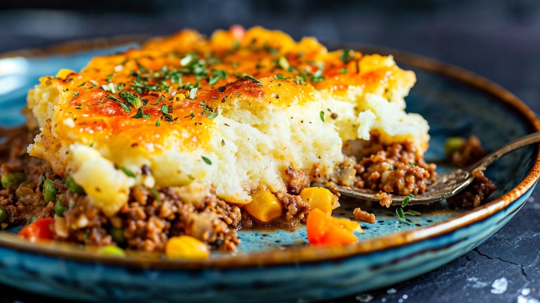 plated slice of shepherds pie