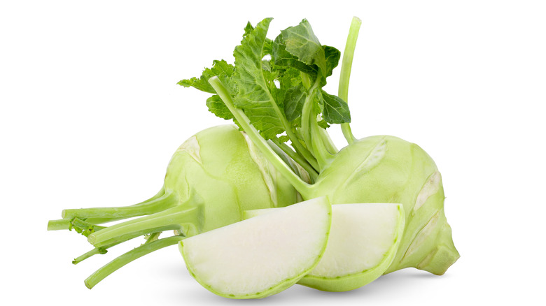 kohlrabi with green leaves