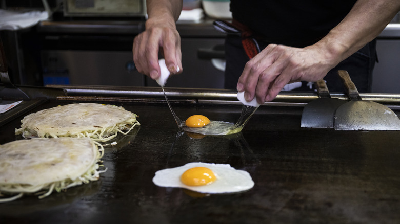 eggs cooking in diner