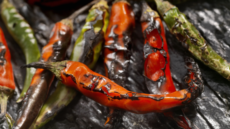 charred chile peppers