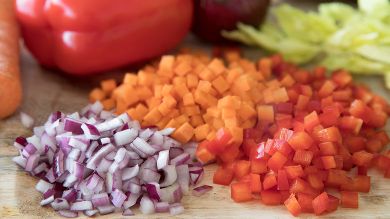 diced pepper, onion, and carrots