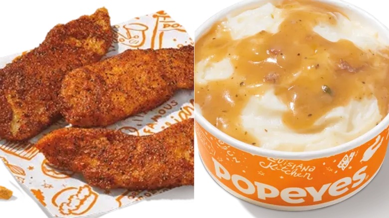 Popeyes blackened chicken and gravy mashed potato