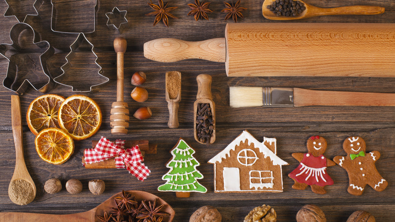 gingerbread cookies laid out with festive spices