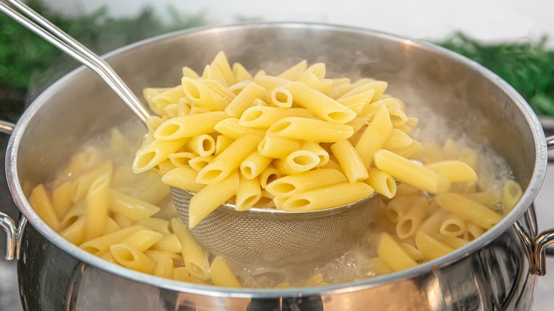 boiling pasta in large pot