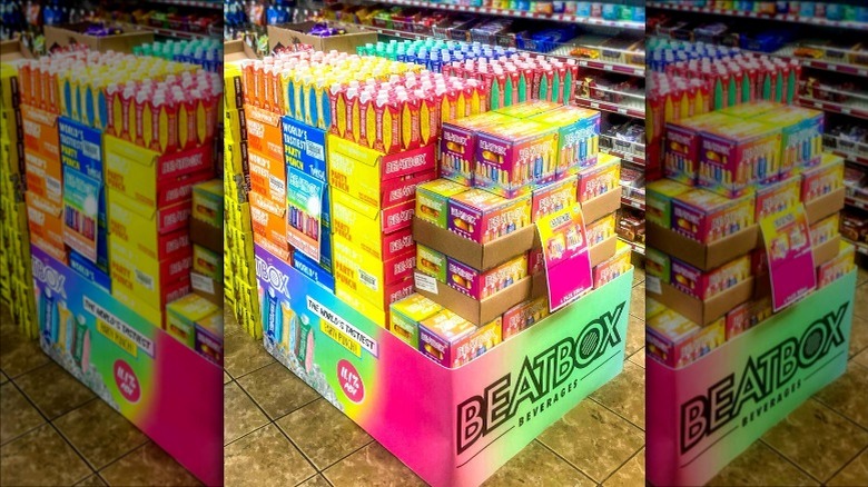 stacked cases of beatbox drinks