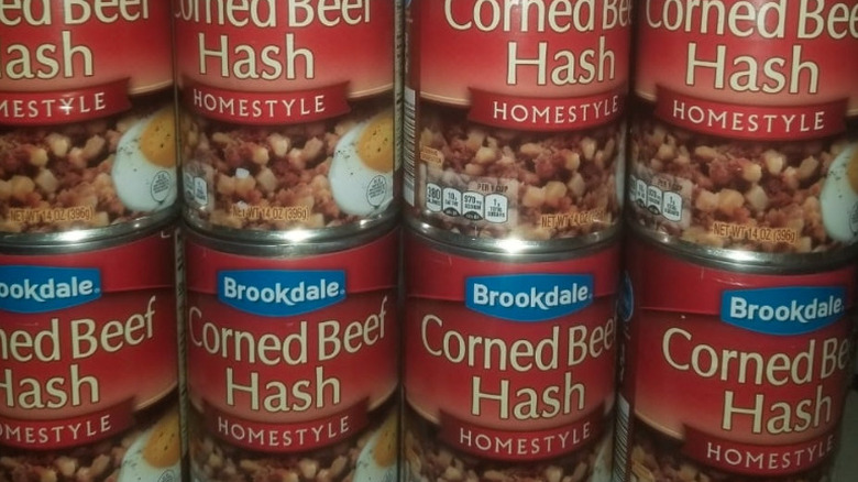 Cans of Brookdale Corned Beef Hash