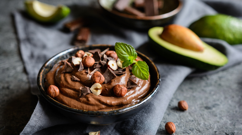 bowl of avocado chocolate mousse