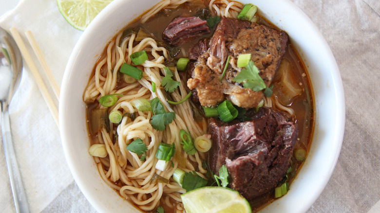 bowl of spicy beef noodle soup