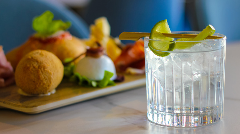 gin and tonic with appetizers