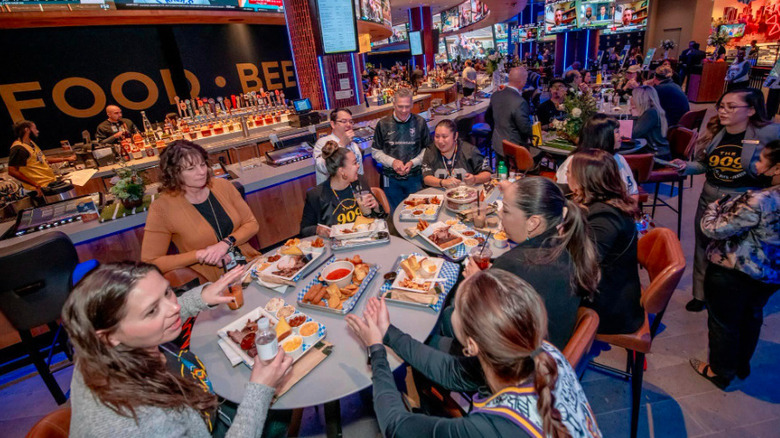 crowds eating at buffet