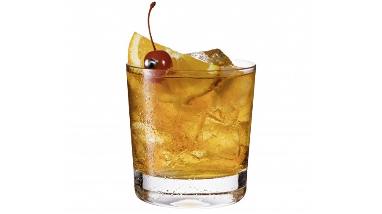 Old-fashioned cocktail on white