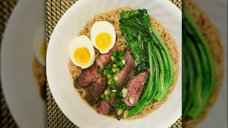 Steak and ramen in bowl