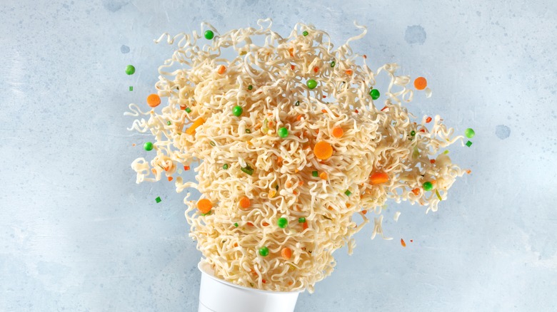 Explosion of vegetable ramen noodles