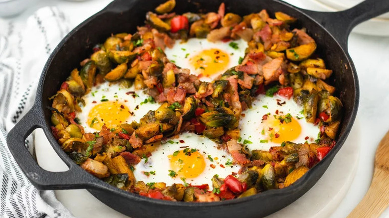 Brussel sprouts breakfast hash with eggs