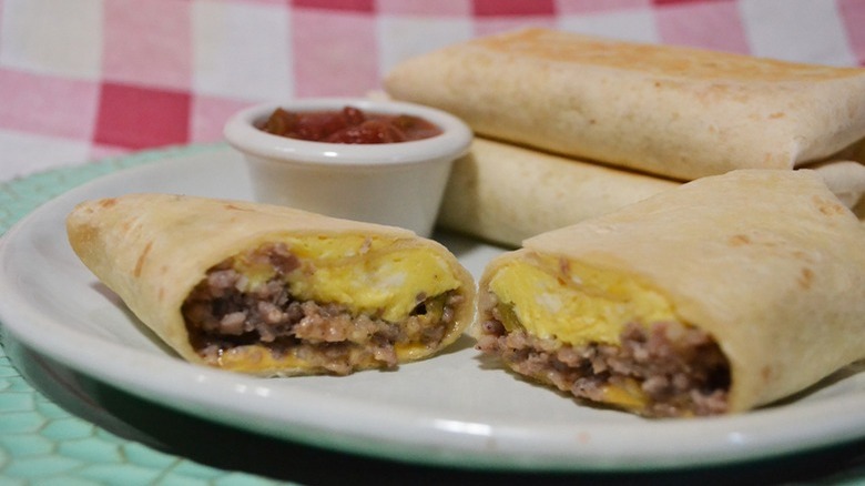 sausage egg burrito with salsa