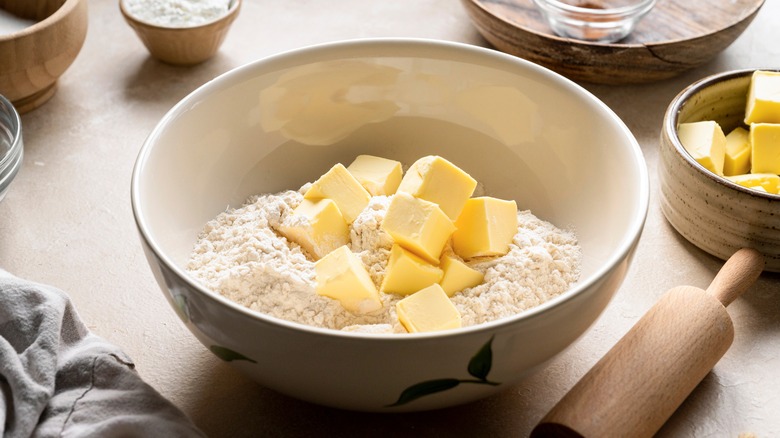 diced butter in a bowl