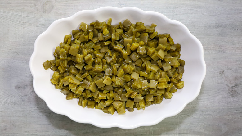 plate of cooked diced nopalitos