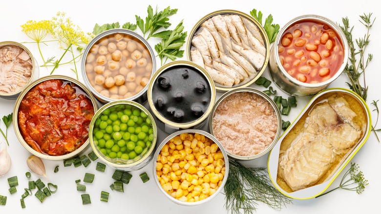 assortment of canned foods