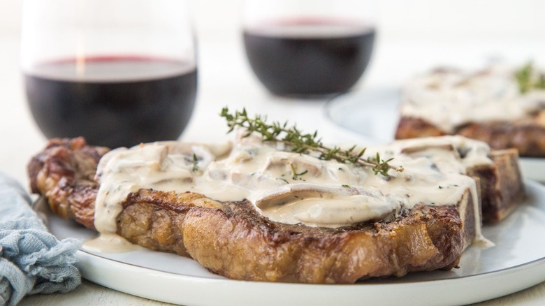 grilled steak with mushroom sauce