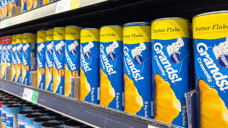 shelf full of canned crescent rolls