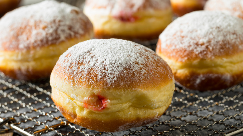 Paczki with powdered sugar