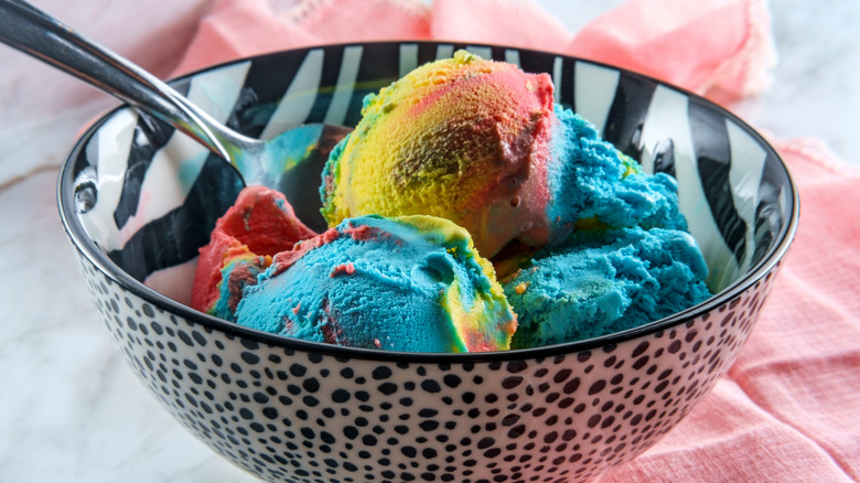 Superman ice cream in bowl