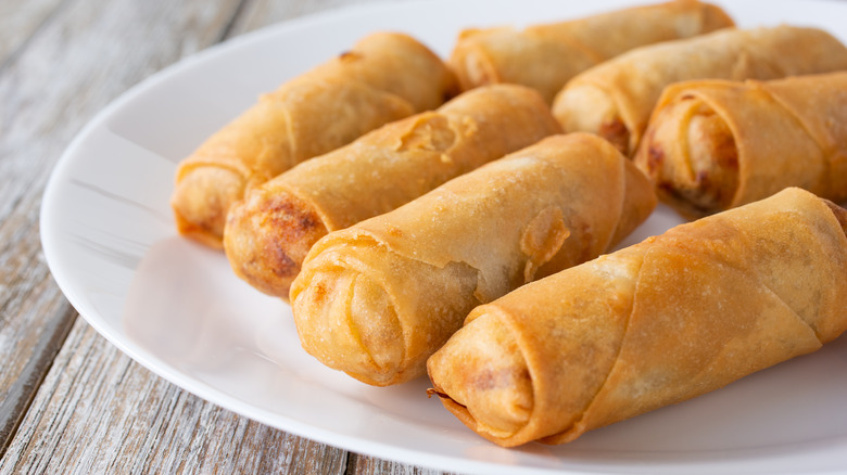 Closeup of egg rolls on a plate