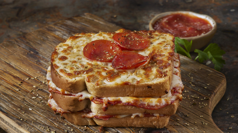 Grilled cheese with pepperoni on top