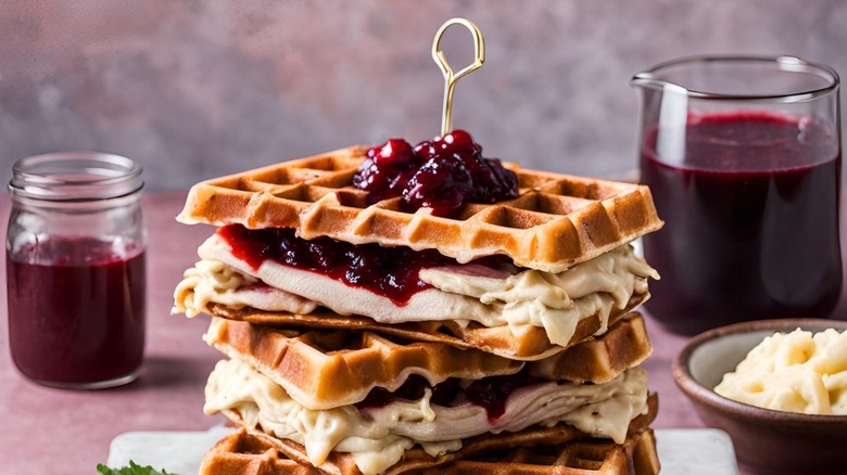 turkey and waffle sandwich stack