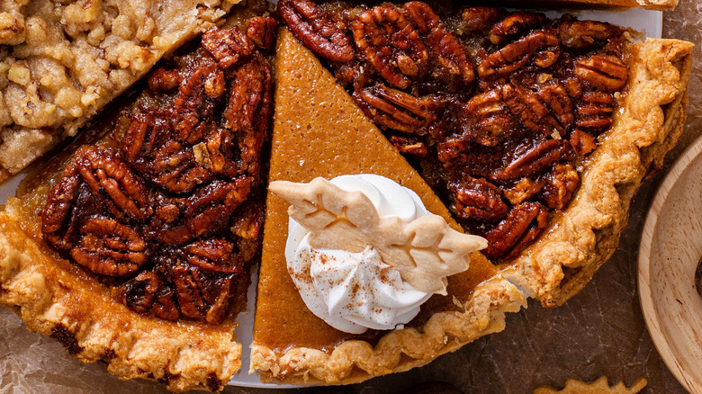 Pumpkin and pecan pie slices