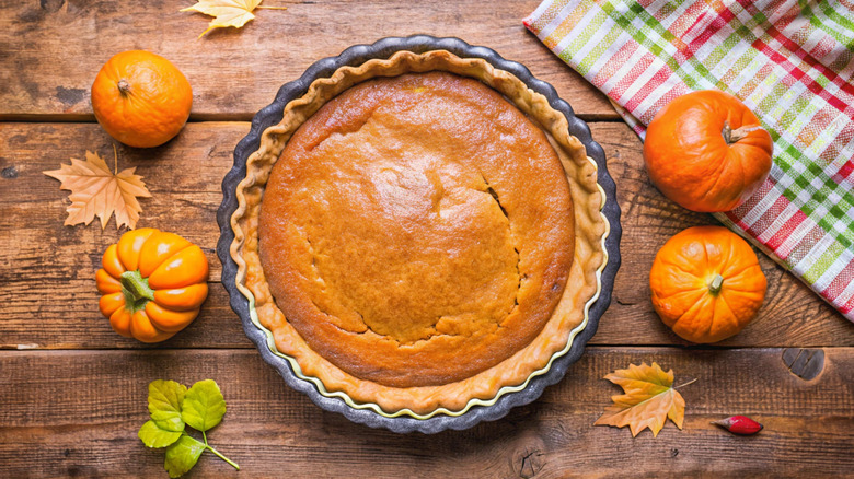 Pumpkin pie on fall table