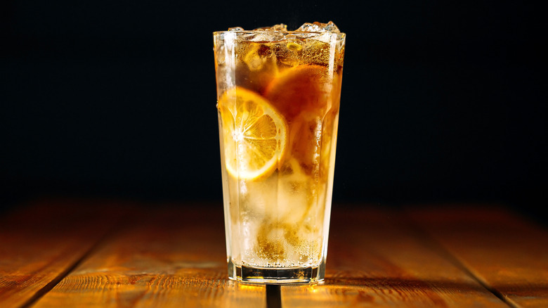 Long Island iced tea on wood