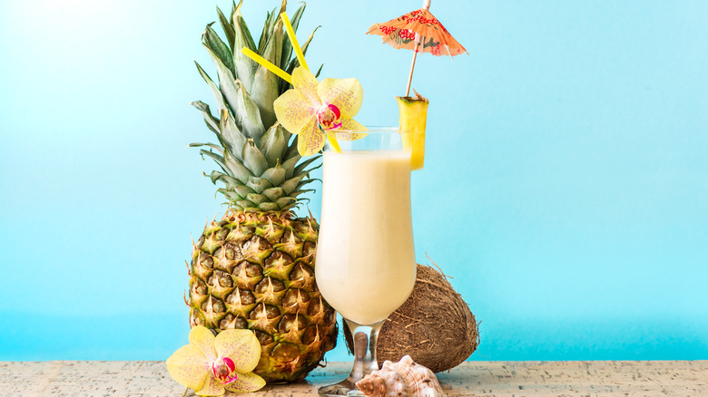 Piña colada in tropical setting