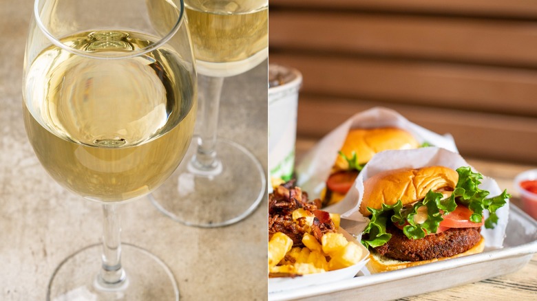 White wine and Shroom Burger split image