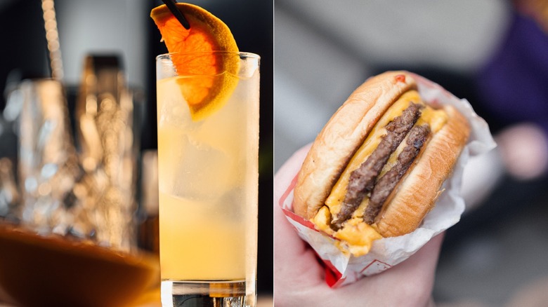 Cheeseburger and paloma split image